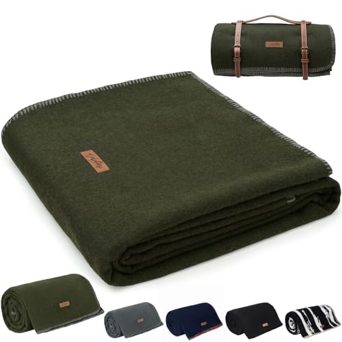 Olive Green 100% Wool Blanket 62x86in Thick Warm Military Camping Gear