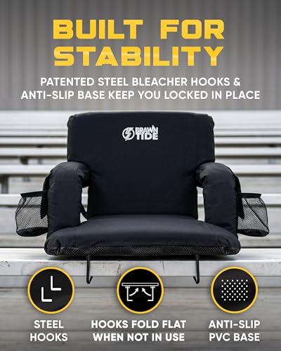Stadium Seat for Bleachers - 3" Foam Cushion, 2 Cup Holders, 23" Wide - 2 Pack