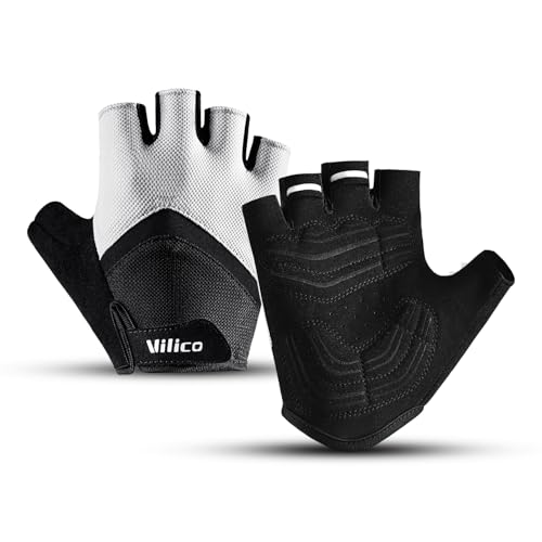 Fingerless Cycling Gloves with Gel Padding - White, Large