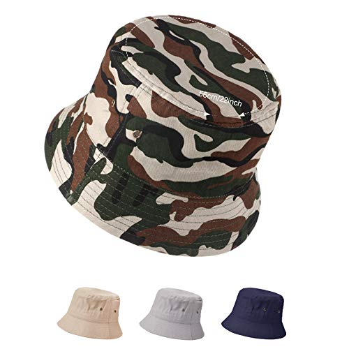 SATINIOR 4 Pack Summer Cotton Bucket Hats - Camouflage, Khaki, Light Grey, Navy Blue