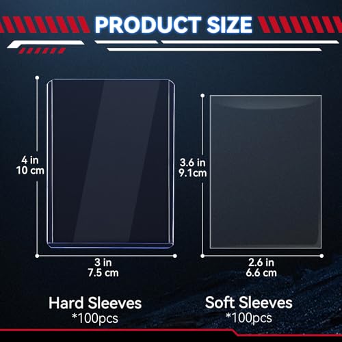 Fuzmo 100 Pack Card Sleeves 3x4 Inch Hard & Soft Clear Protectors - Bulk Set of 200
