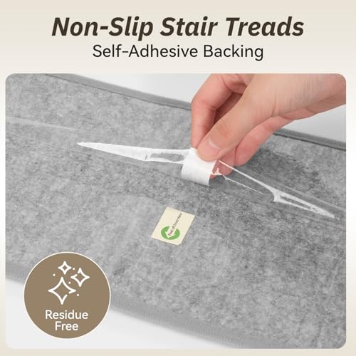 PADOOR Stair Treads for Wooden Steps, 15PC Peel and Stick Stair Treads Non Slip Indoor, Durable Stair Runners Residue Free, Washable Carpet Stair Treads for Kids and Dogs 8"x30" Grey