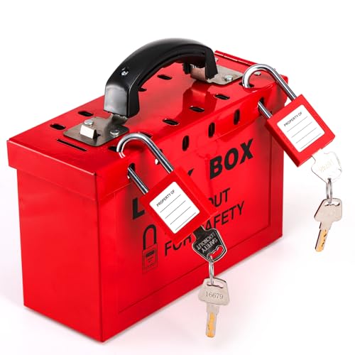 WUWEOT Group Lock Box, Red Portable Lockout Tagout Box Loto Box, Group Safety Lock Box, Padlock Box with 12 Locking Holes for Loto Procedures