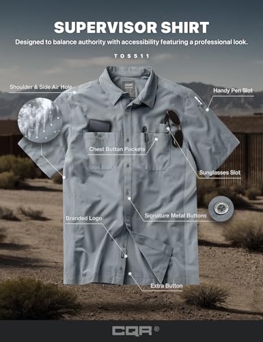 CQR Men's Tactical Short Sleeve Shirt Large Supervisor Grey UPF 50+ Ripstop Outdoor Workwear