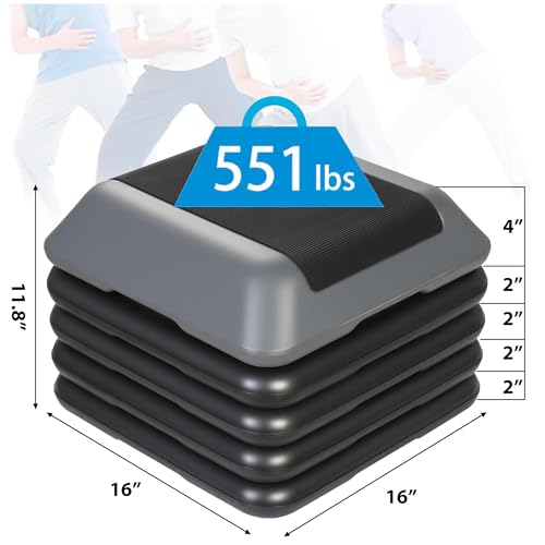 Adjustable Aerobic Step Platform - 16 Inch, 4 Height Levels, Gray