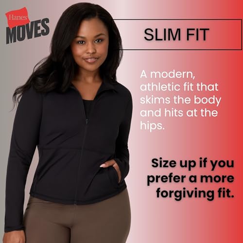 Hanes Women's Full-Zip Workout Jacket Small Black Moisture-Wicking Activewear