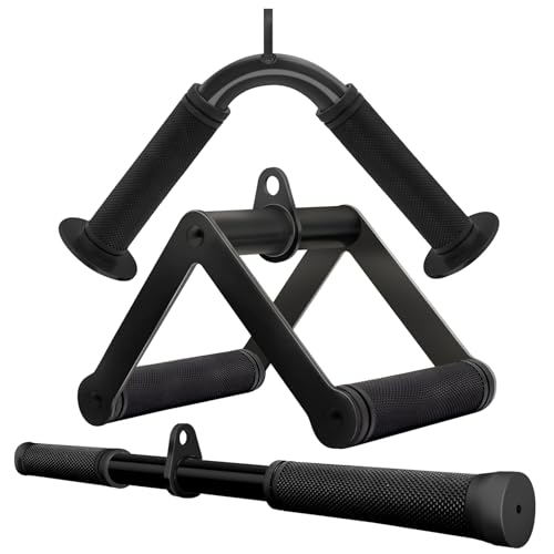 Howffite Black Double D Cable Row Handle Set for Weight Training - 3 Piece