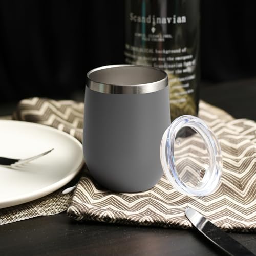 Insulated Stainless Steel Wine Tumbler with Lid - 12oz, Gray