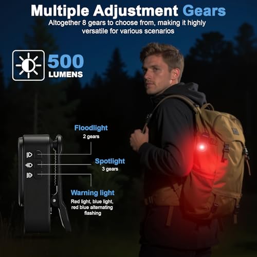 GOSCIEN Pro Rechargeable EDC Flashlight Clip-on Light 500 Lumens Clip Light with Three Lighting Solutions USB C Charging Magnetic IPX6 Waterproof Flashlight for Cycling, Outdoor and etc(Black)