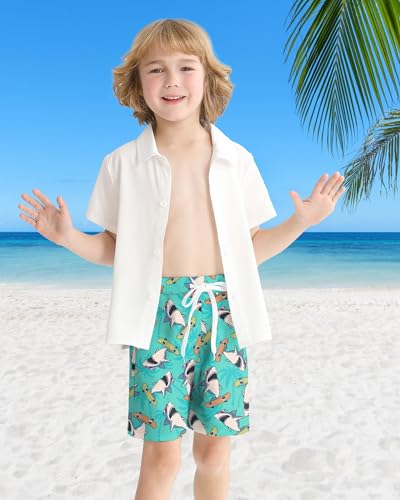 Boys Swim Trunks with Compression Liner - Shark, 5-6 Years