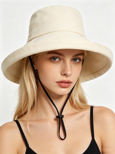 UV Protection Women's Sun Hat - Reversible Beige Bucket Hat