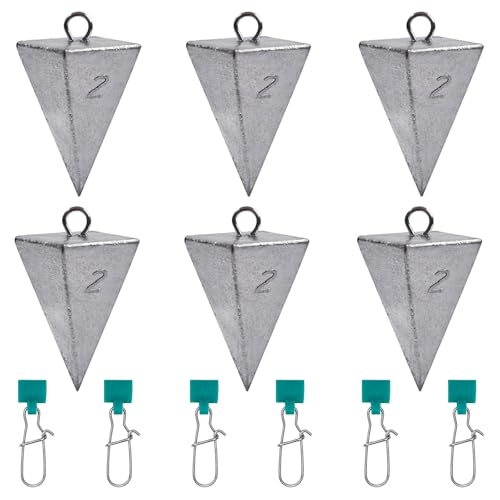 SIWIRIOM 2oz Pyramid Lead Sinkers Fishing Weights Pack with Universal Connectors - Saltwater & Surf Tackle Kit