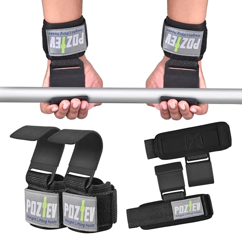 Weight Lifting Hooks with Padded Wrist Wraps - Hand Grips for Deadlifts & Powerlifting