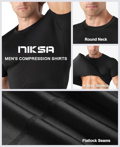 Niksa Men's Compression Workout Shirt Black Small 1-Pack Short Sleeve Moisture Wicking Base Layer
