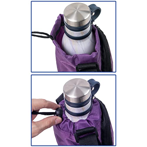 Water Bottle Carrier Bag with Strap & Phone Pocket - Purple