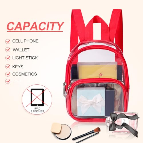 Clear Mini Backpack - Stadium Approved 7.5 x 2.8 x 9 Inches - Red