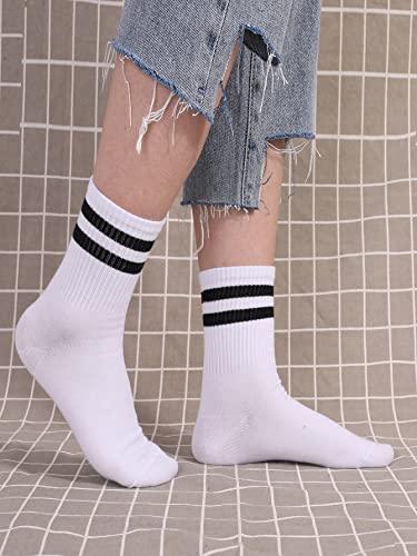 Striped Tube Ankle Crew Socks - Women's Athletic Socks - One Size White