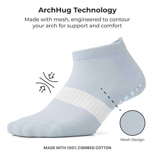 Non-Slip Pilates Ankle Grip Socks for Women - Grey - Size 9-11