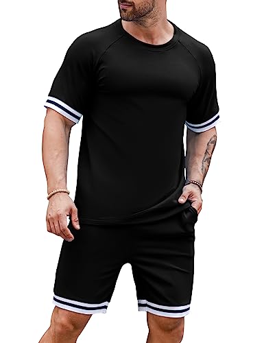 Babioboa Men's Short Sets 2 Piece Outfit - Medium Black Summer Tracksuit