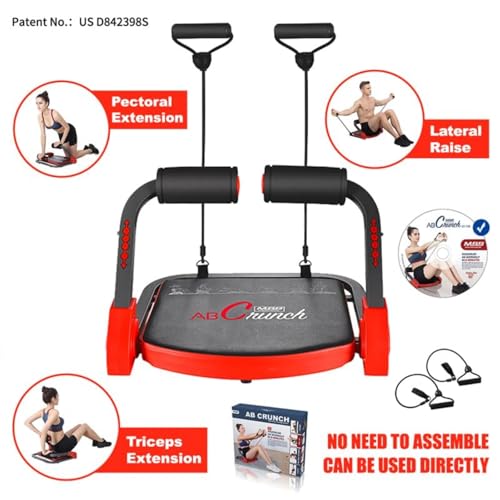 Ab Machine for Home Gym - Sit Up & Core Trainer with Resistance Bands - Red