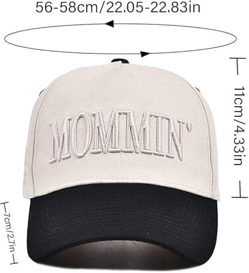 Women’s Mommin Trucker Hat – Vintage Two-Tone Ponytail Baseball Cap, Embroidered Adjustable Hat, Great Gift for Mom & Women White