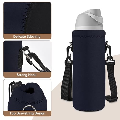 Water Bottle Sling Bag Carrier - Insulated Neoprene Case - Pure Black