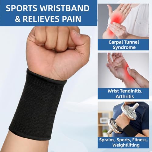 Elastic Wrist Compression Sleeve for Carpal Tunnel & Sports Support - Black