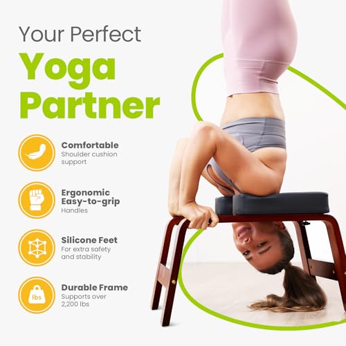 Yoga Headstand Bench - Inversion Chair for Balance Training, Chocolate Black
