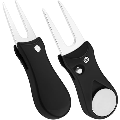 Foldable Stainless Steel Golf Divot Tool with Magnetic Marker - 2 Pack