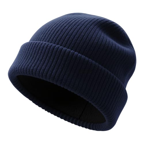 Unisex Winter Beanie - Soft Fleece Lined Knit Hat - Deep Blue
