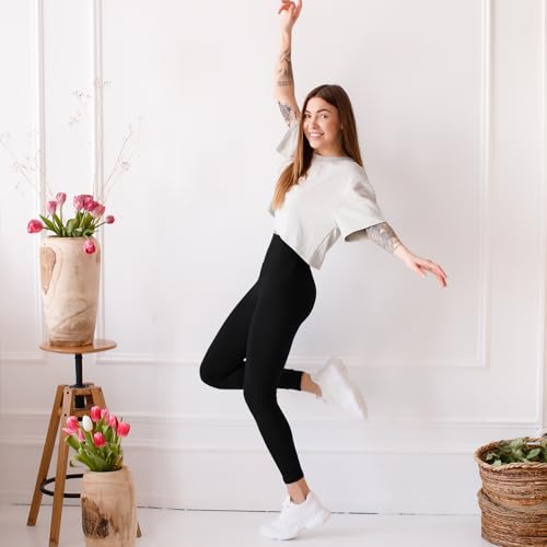 High Waisted Leggings for Women - Full Length - Black, Large/X-Large