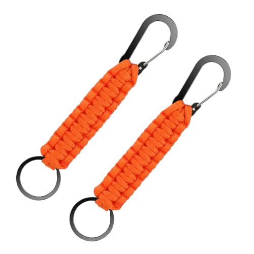 Heavy Duty Paracord Keychain Set - 2pcs Orange Keyring Clips