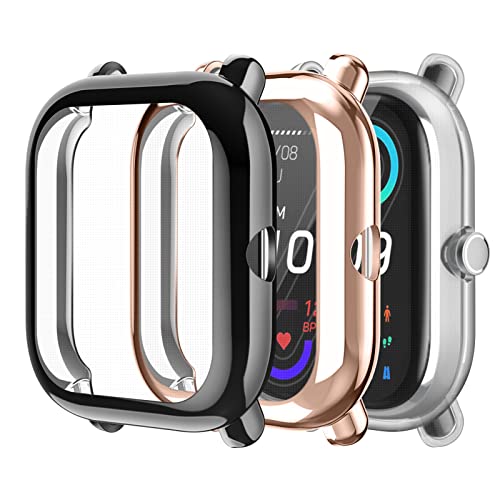 Protective Case with Screen Protector for Amazfit Bip U Pro - Black, Clear & Rose Gold