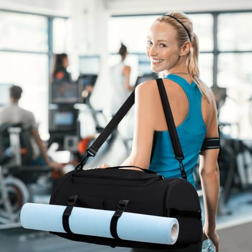 MIYCOO 42L Full Black Gym Bag with Shoes & Wet Pocket, Duffle & Backpack
