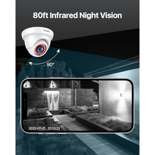 ZOSI 2MP 1920TVL Hybrid 4 in 1 TVI CVI AHD CVBS Security Camera,1080P HD Weatherproof Outdoor Indoor Surveillance Cam,Night Vision,For 960H,720P,1080P,5MP,4K analog DVR - White