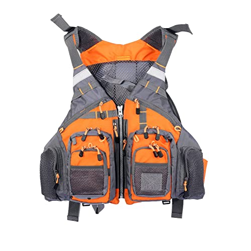 Fly Fishing Vest with Foam - Adjustable Safety Life Jacket - Orange
