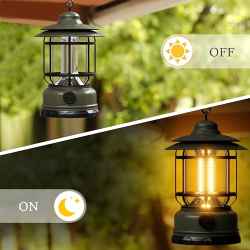 Portable LED Camping Lanterns,1500LM Step-less Dimming, Lightweight Retro Battery Powered USB Rechargeable Tent Lights,Survival Kits Flashlight for Power Outage Emergency Hiking Hurricane 3 Pack Green