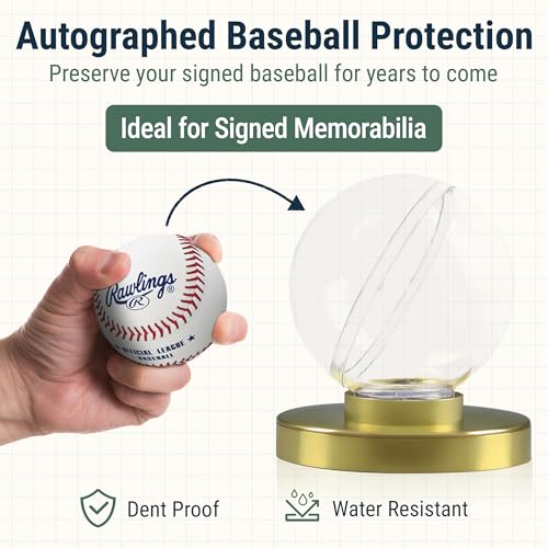 Autographed Baseball Display Case with UV Protection – Clear Acrylic, Gold Base, Stackable
