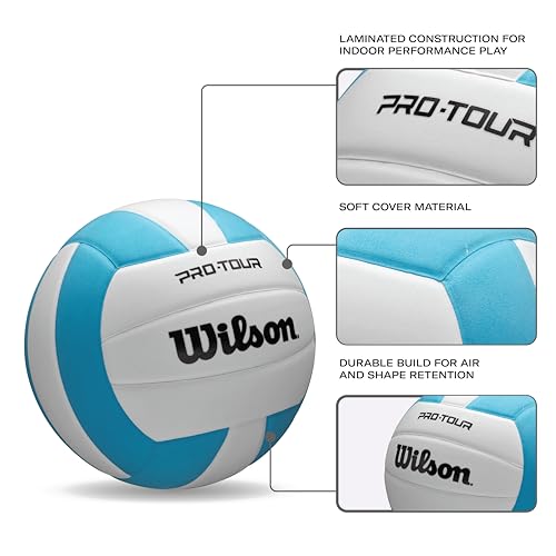 Wilson Pro Tour Indoor Volleyball Teal/White - Official Size & Weight, Durable Synthetic Leather