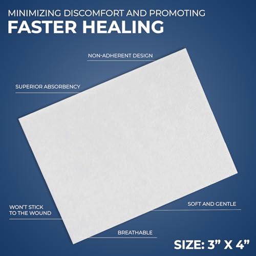 Sterile Non-Stick Wound Care Pads, Highly Absorbent, 3x4 Inch, Pack of 100