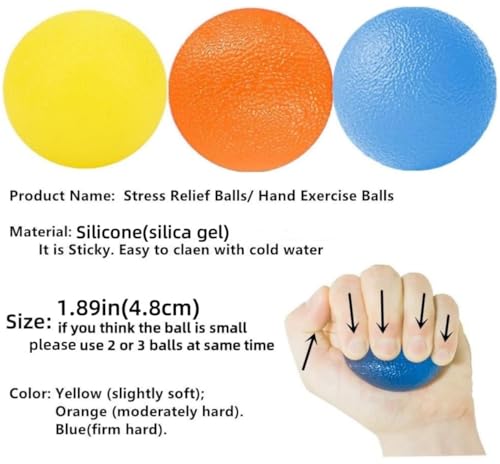 Hand Exercise Balls - Stress Relief & Strength Training - 3 Resistance Levels