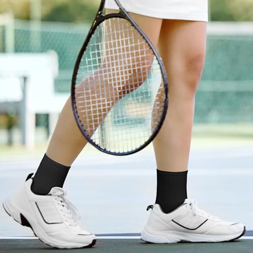 Kids Athletic Crew Socks - 6 Pairs Unisex Soft Cotton Black Stripe (6-8 Years)
