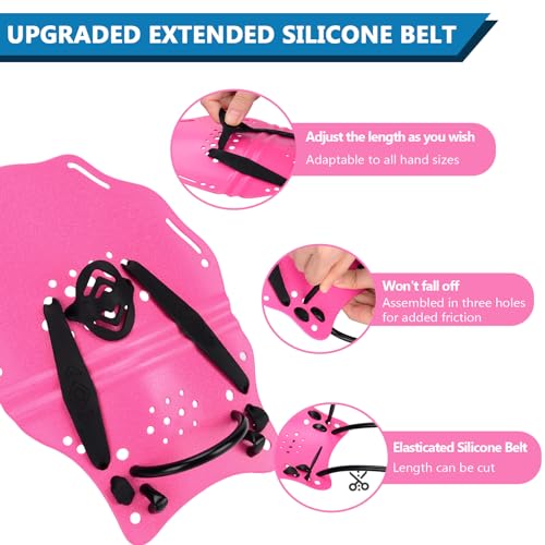 Swim Hand Paddles for Training - Adjustable Straps, Medium Pink