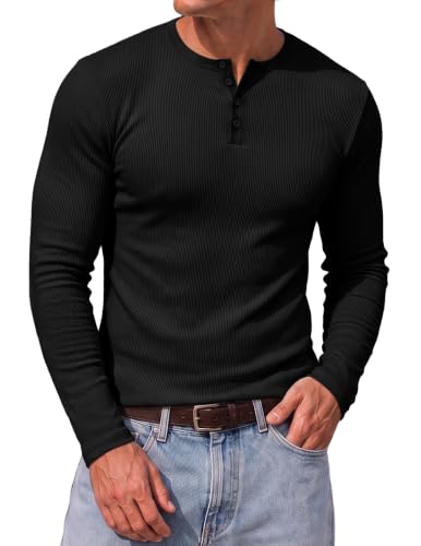 JMIERR Men's Ribbed Henley Shirt High Stretch Long Sleeve