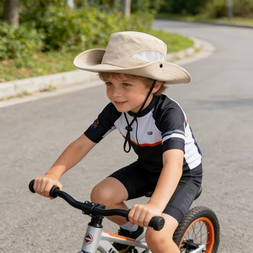 Kids Sun Hat for 5-10 Years - Breathable Outdoor Fishing Hat - Beige