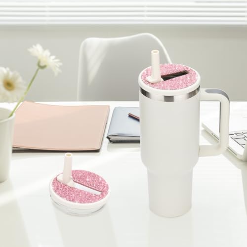 Rhinestone Flip Straw Lid Replacement for Stanley 30 oz - Cream-Pink