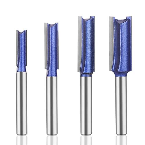 Professional Double Flute Straight Router Bits 1/4 Inch Shank, Flush Trim Router Bit Set, Cutting Diameter Respectively 1/4", 5/16", 3/8", 1/2".