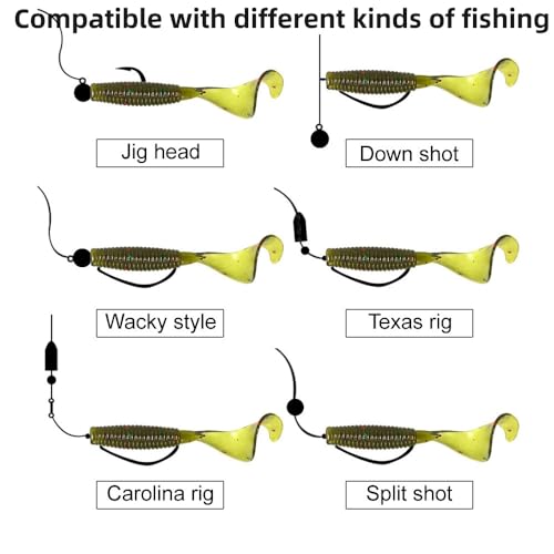 Curly-Tail SwimBait Fishing Lures - 30Pcs Luminous #3 Soft Bait