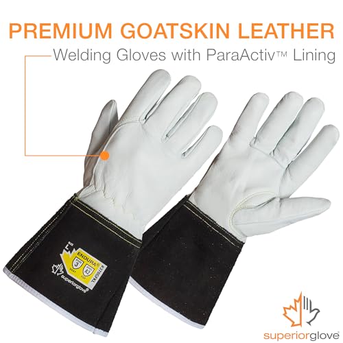 Superior Glove Precision Arc Goatskin Leather TIG Welding Gloves with ParaActiv Liner Cut Protection 370GFKLL (1 Pair Work Gloves) Large