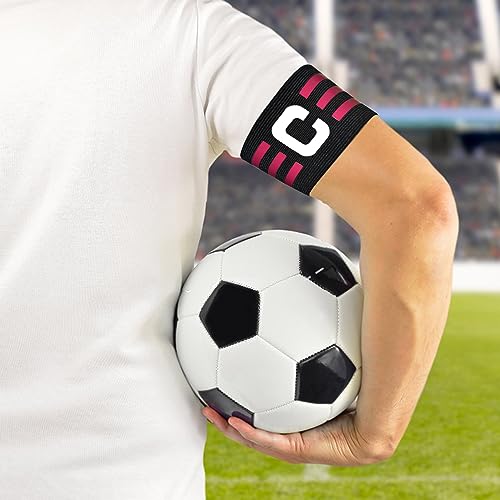 Adjustable Soccer Captain Armband - Elastic Nylon Team Sports Band - Black